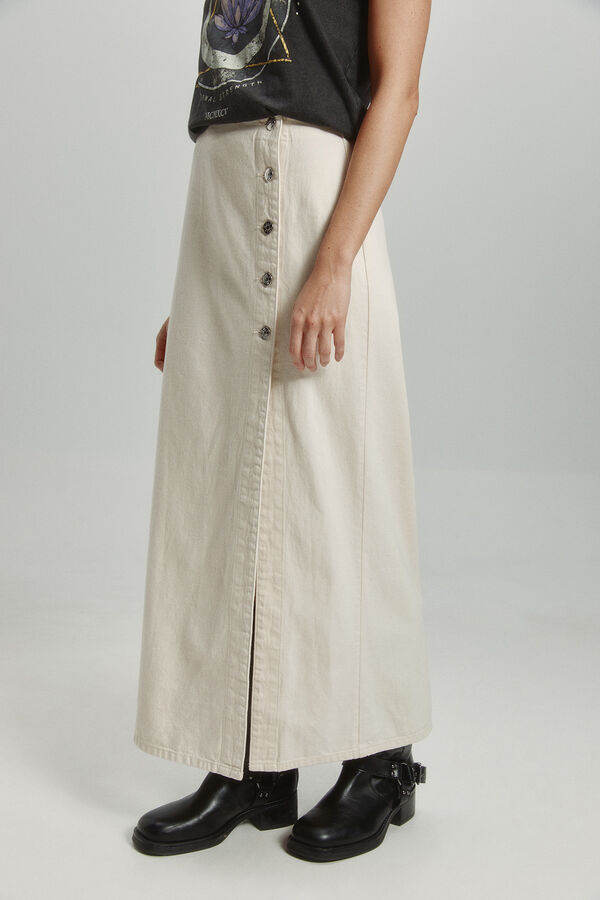 Only Saia longa justa com botões rosa