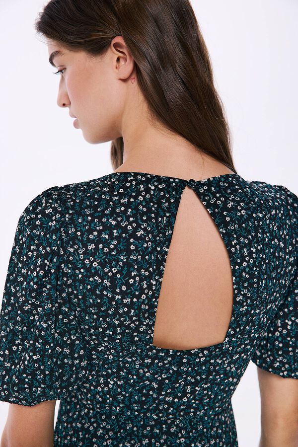 Springfield Vestido corto estampado escote espalda negro