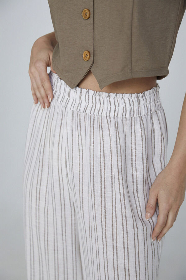 Only Pantalón ancho a rayas lino blanco