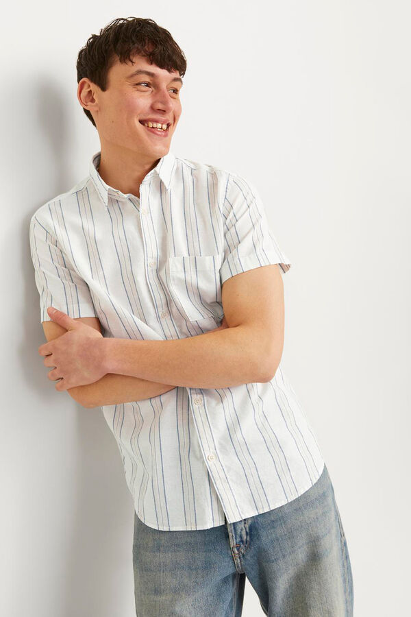 Jack & Jones Camisa linho às riscas branco