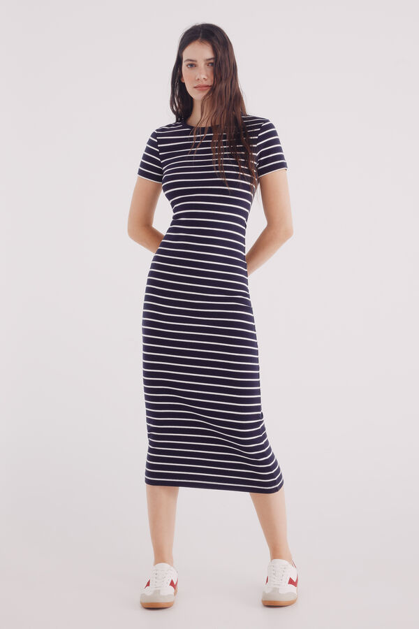 Springfield Vestido midi rayas azul