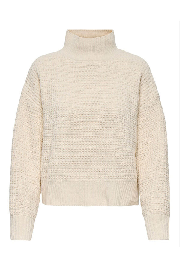 Only Jersey pointelle cuello alto beige