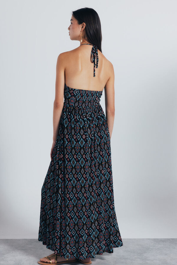 Springfield Vestido midi escote halter estampado geométrico negro