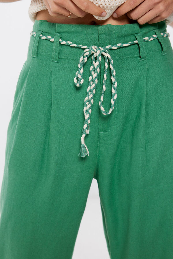 Springfield Cal&ccedil;as Linho Cinto Bicolor bege