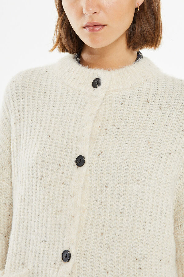 System Action Cardig&atilde; de tweed com gola redonda Caqui escuro