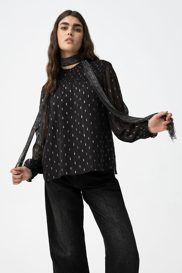 Tiffosi Blusa Semitransparente Drapeada preto