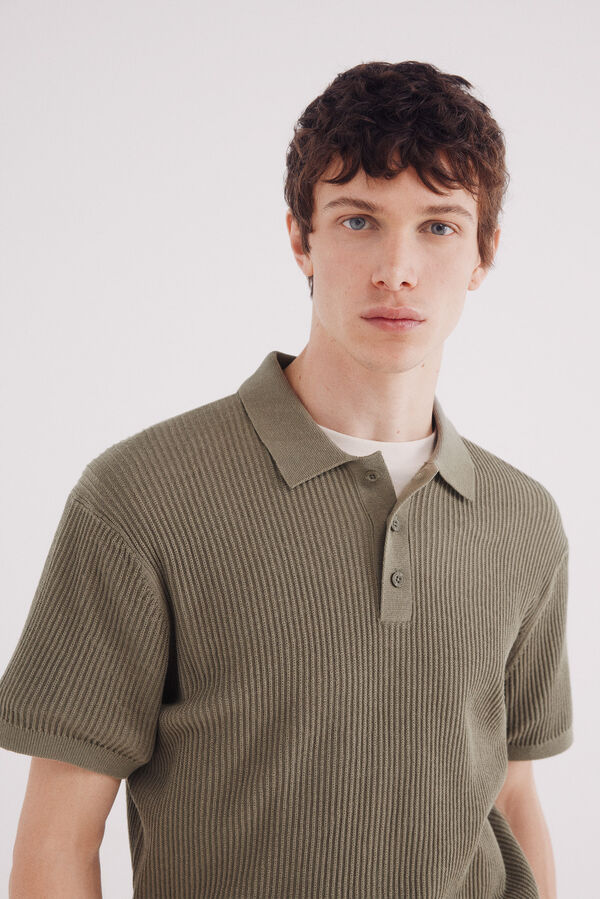 Springfield Suéter estruturado de manga curta com gola polo cinzento