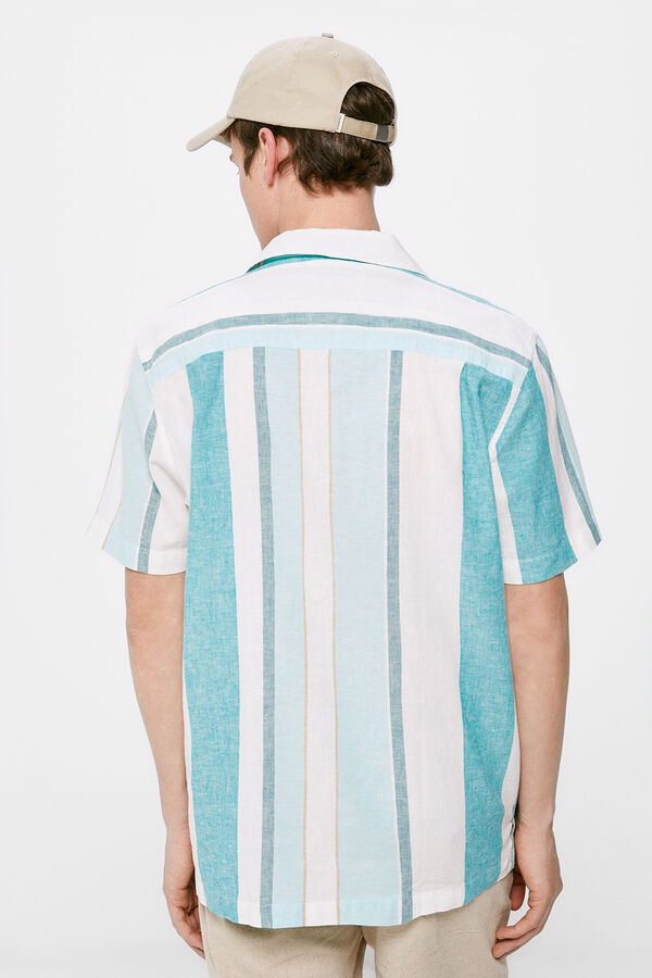 Springfield Camisa lino rayas turquesa