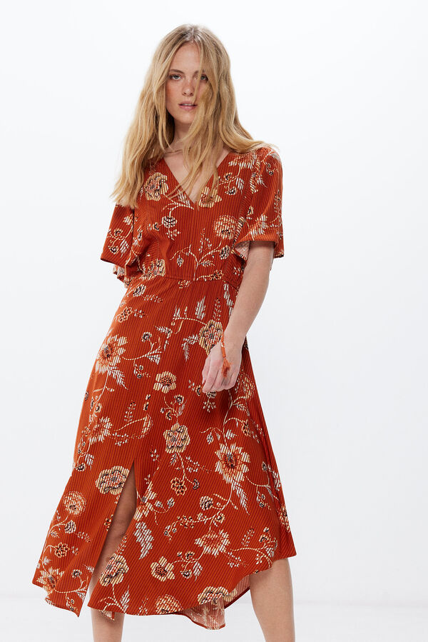 Springfield Vestido Midi Estampado Asim&eacute;trico tostado