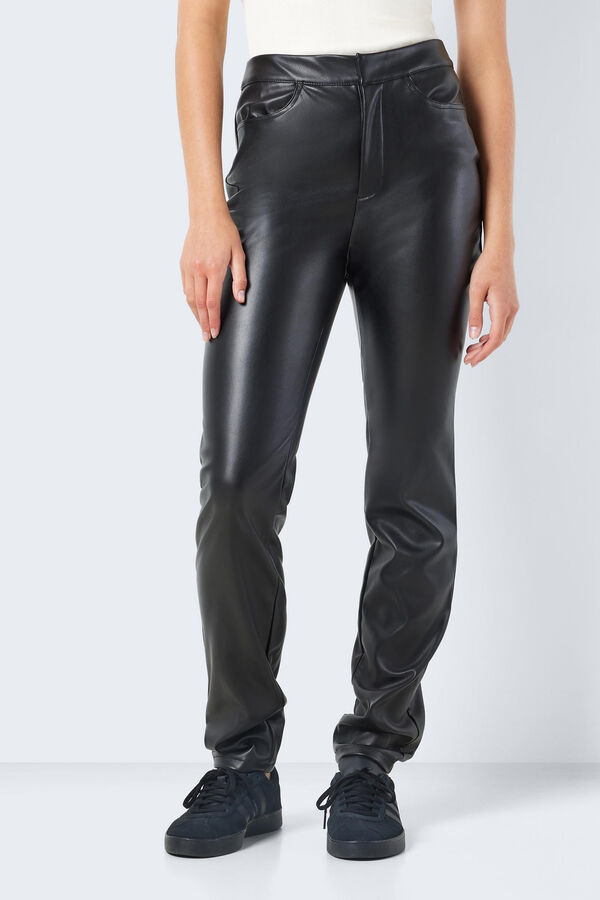 Noisy May Calças retas polipele preto