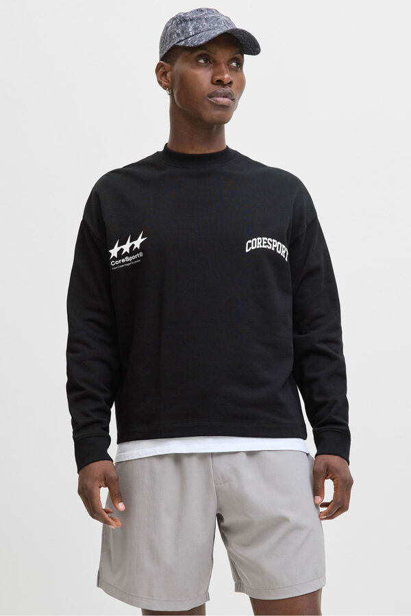 Jack & Jones sweatshirt cropped com itens essenciais para atletismo preto