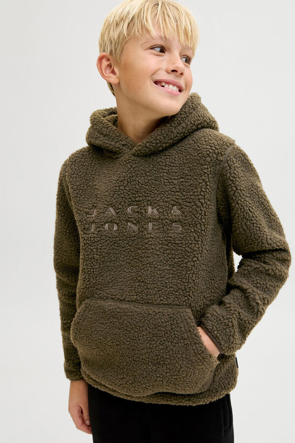 Jack & Jones Junior Sudadera Teddy con capucha verde