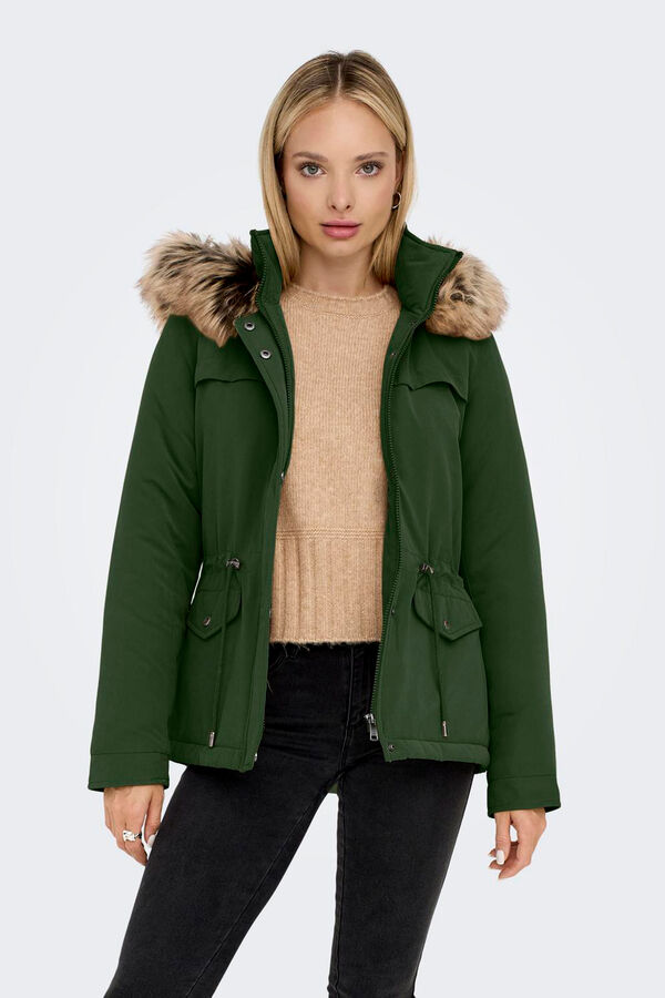 Only Parka con capucha con pelo verde