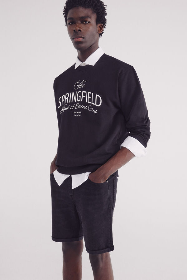 Springfield Bermuda vaquera b&aacute;sica negra slim fit negro