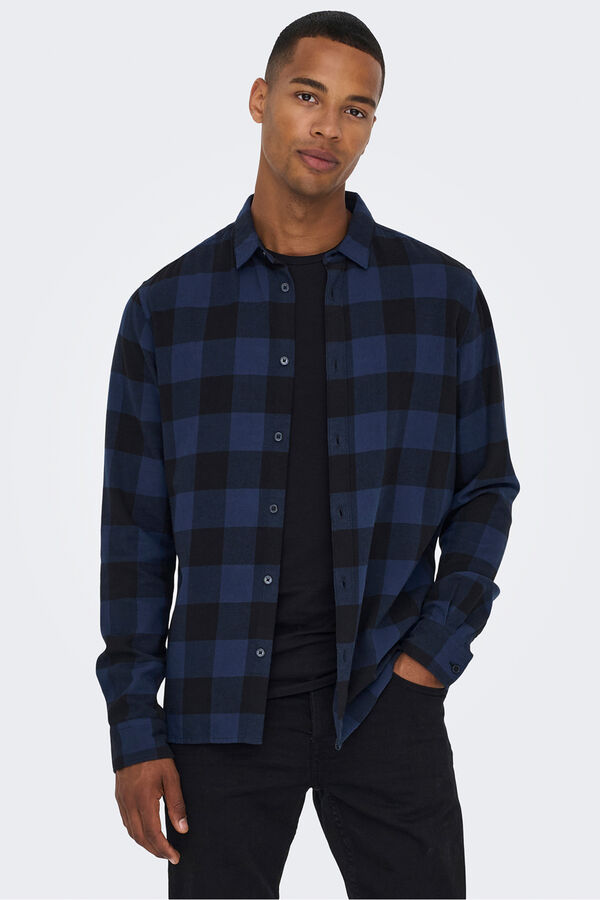 Only & Sons Camisa manga larga cuadros azul