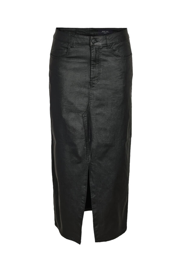 Noisy May Falda midi efecto coated. negro