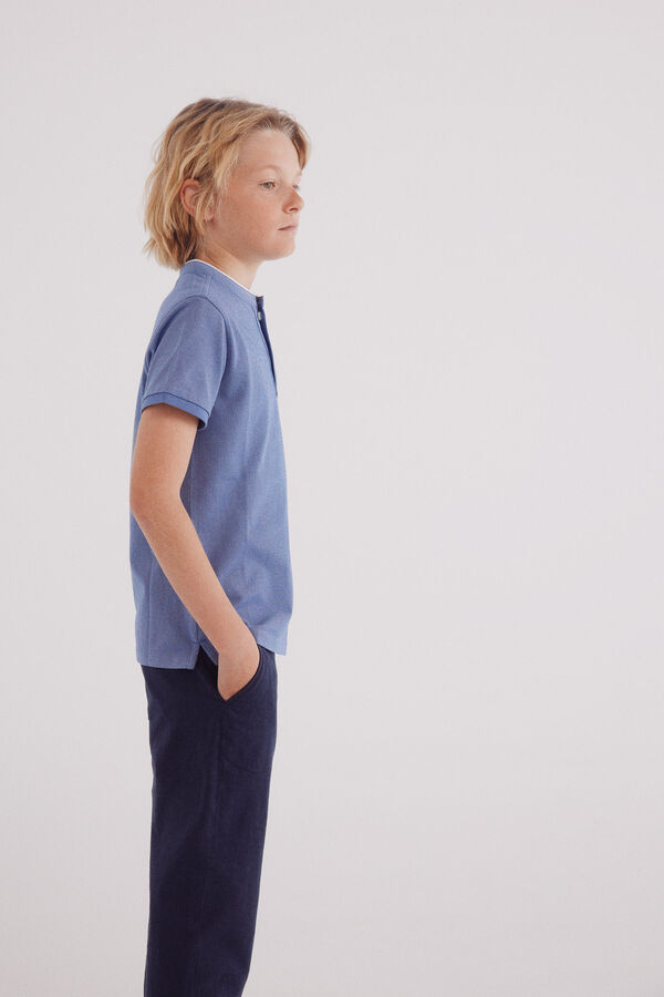 Springfield Kids P&oacute;lo Oxford com gola mao para menino azul