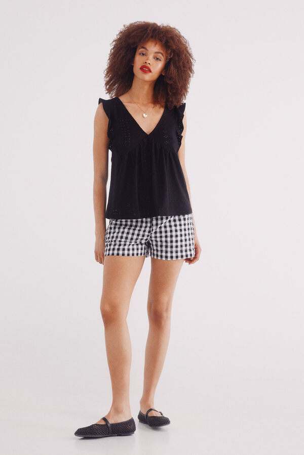 Springfield Camiseta com babados e bordado su&iacute;&ccedil;o preto