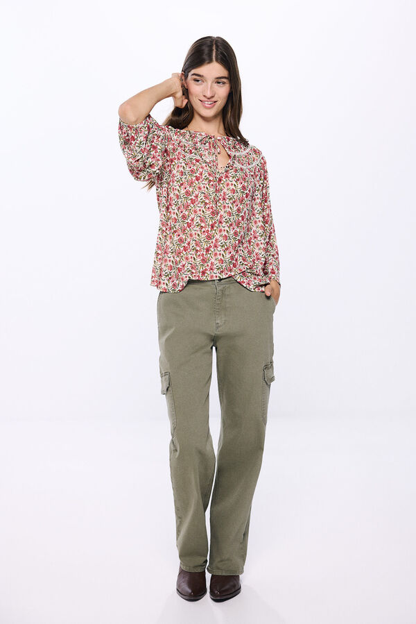 Springfield Blusa estampada lace beige