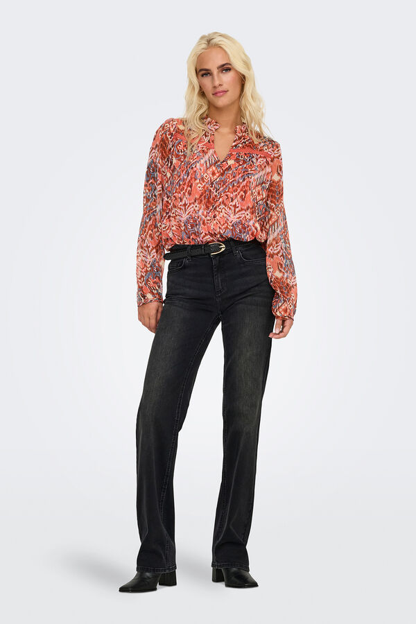 Only Blusa de manga larga y cuello de pico naranja