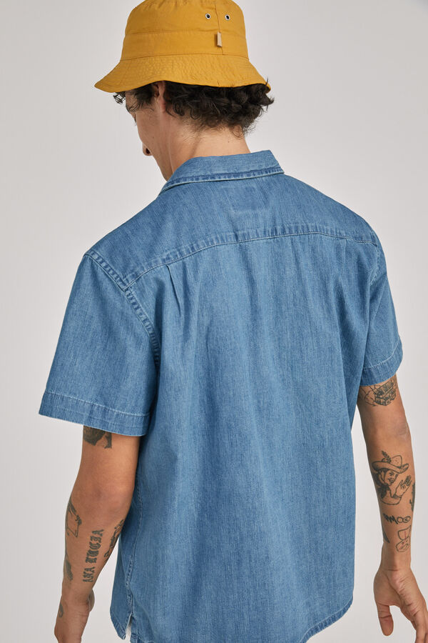 Springfield Camisa manga curta jeans azul