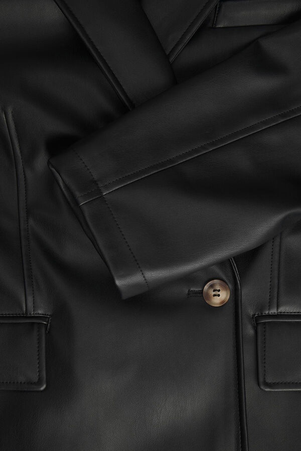 Springfield Blazer regular efeito pele preto