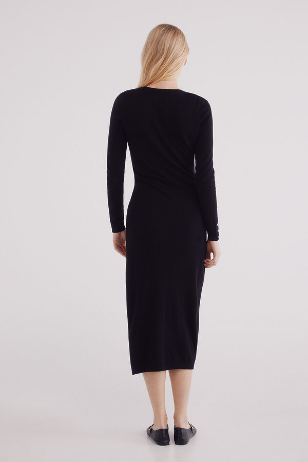 Springfield Vestido midi de malha com bot&otilde;es e punhos preto