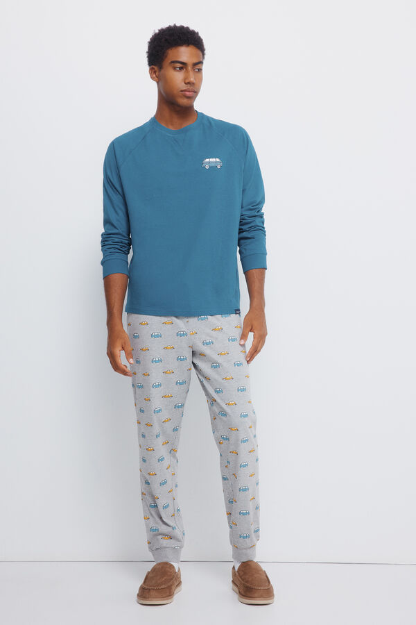 Springfield Pijama largo manga raglan pantal&oacute;n coches azul