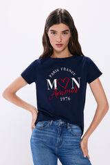 Springfield Camiseta gr&aacute;fica algod&oacute;n manga vuelta azul