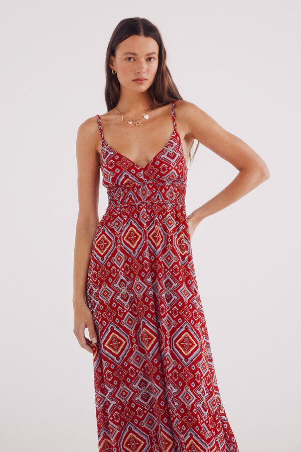 Springfield Vestido midi estampado com detalhes tran&ccedil;ados vermelho