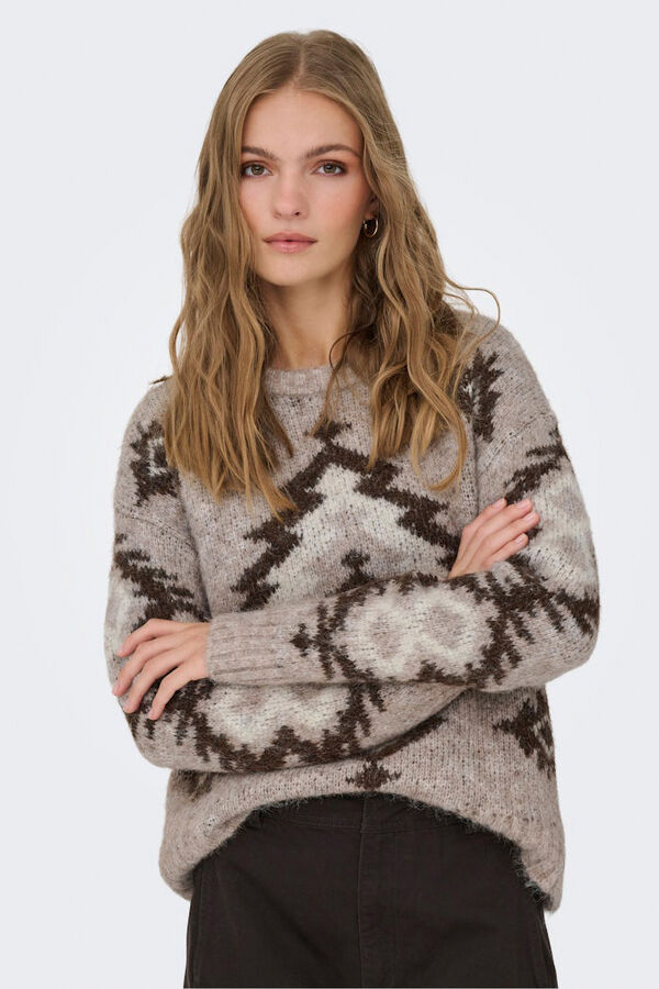 Only Jersey jacquard cuello redondo tostado