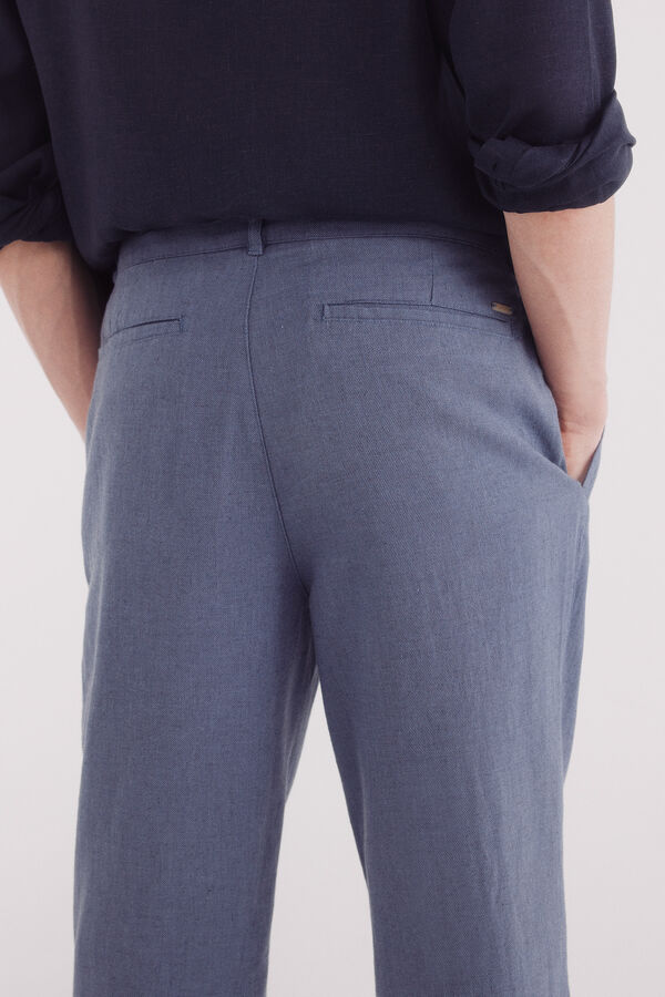 Springfield Cal&ccedil;a estruturada em linho slim fit azul