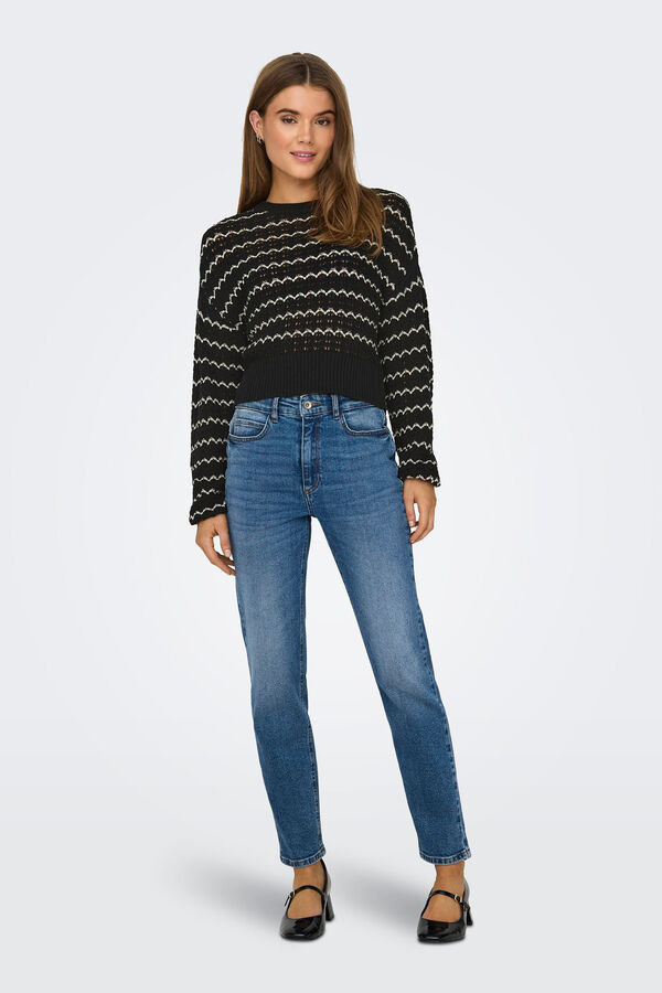 Only Camisola de malha curta canelada preto