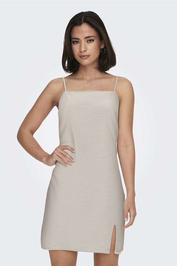 Only Vestido de tirantes con lino gris