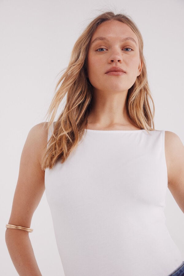 Springfield Camiseta escote barca algod&oacute;n blanco