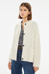 System Action Cardig&atilde; de tweed com gola redonda Caqui escuro