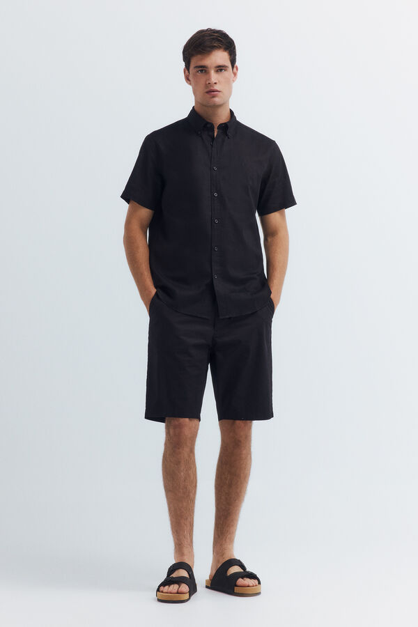 Springfield Camisa linho manga curta preto