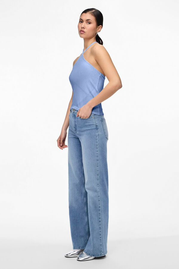 Pieces Top de decote Halter  azul