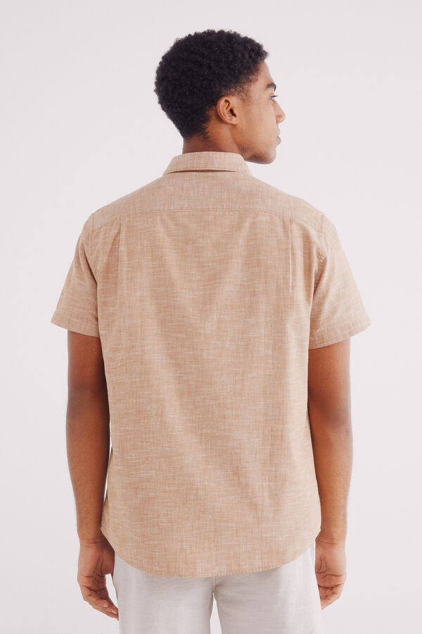 Springfield Camisa manga corta efecto lino beige