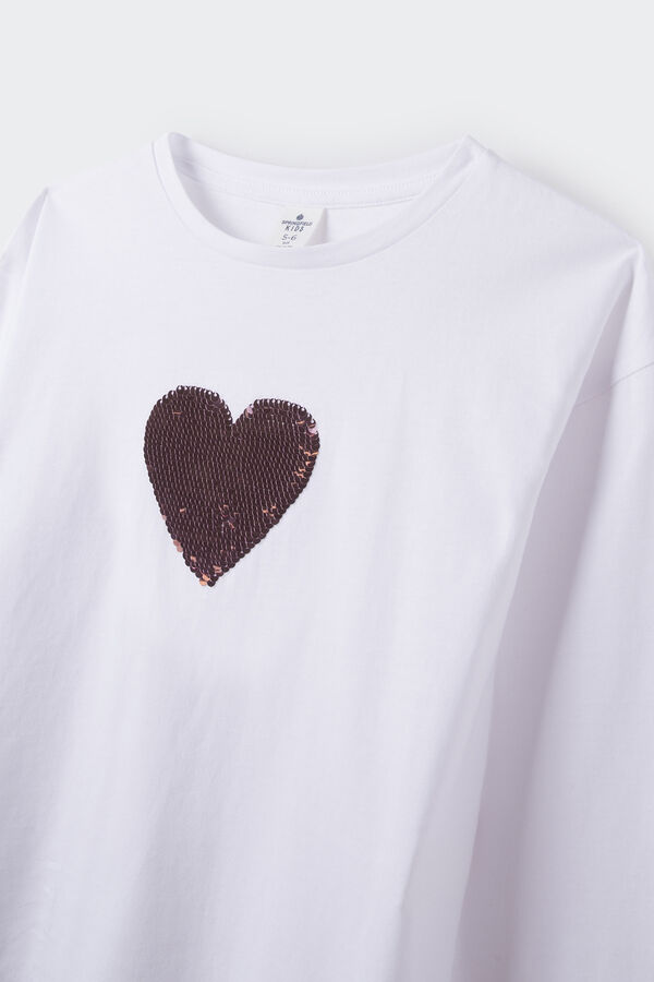 Springfield Camiseta corazón lentejuelas niña blanco