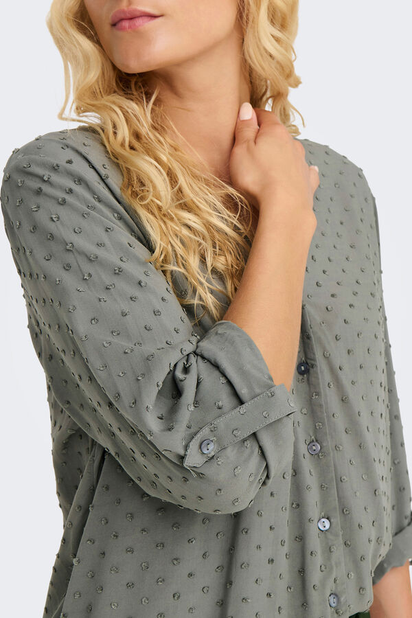 JDY Camisa de manga larga y cuello de pico gris
