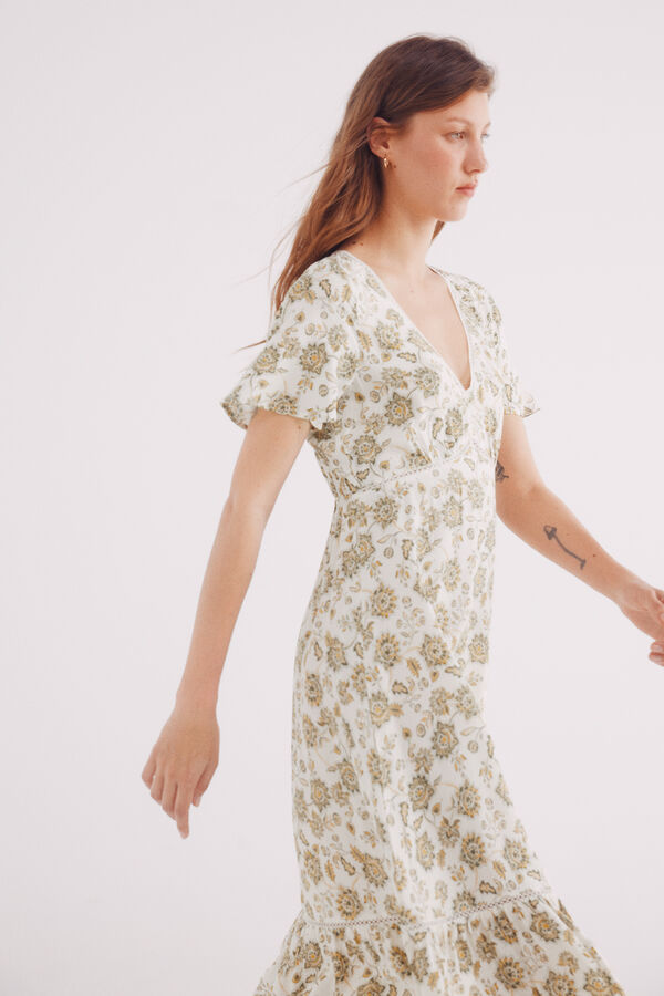 Springfield Vestido midi de renda estampado amarelo