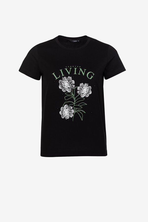 Springfield T-shirt Estampado Frontal com Apliques preto