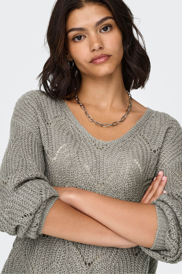 JDY Jersey cuello pico lurex gris