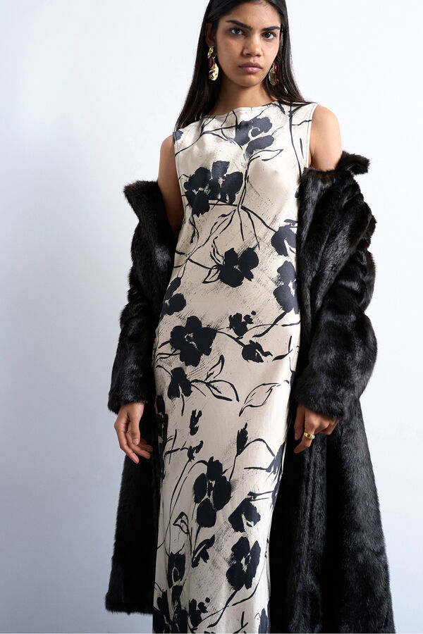 Topshop Vestido midi gola redonda e manga preto