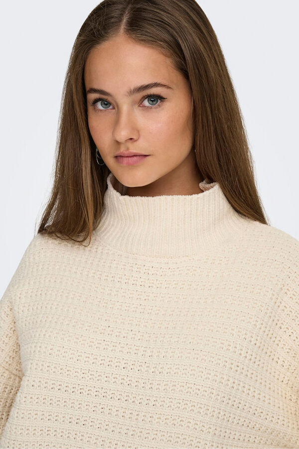 Only Jersey pointelle cuello alto beige