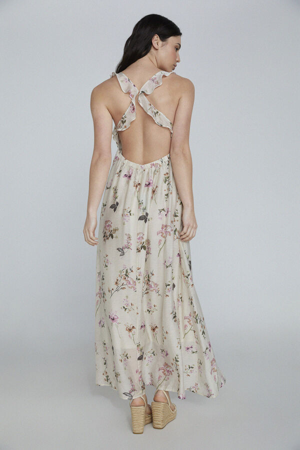 Only Vestido largo volantes beige