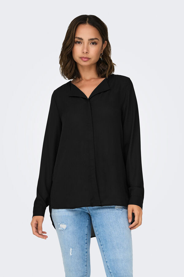 Only Camisa fluida de manga comprida comprida preto