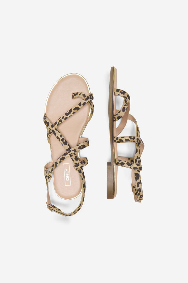 Only Shoes Sand&aacute;lia rasteira com tiras de animal print bege