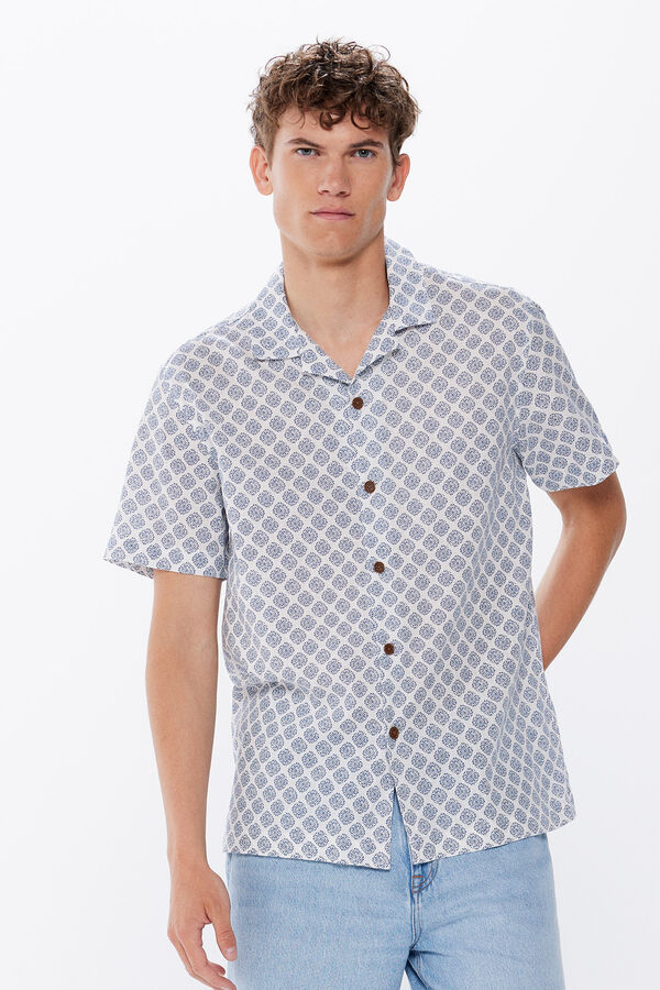 Springfield Camisa manga curto linho estampada branco